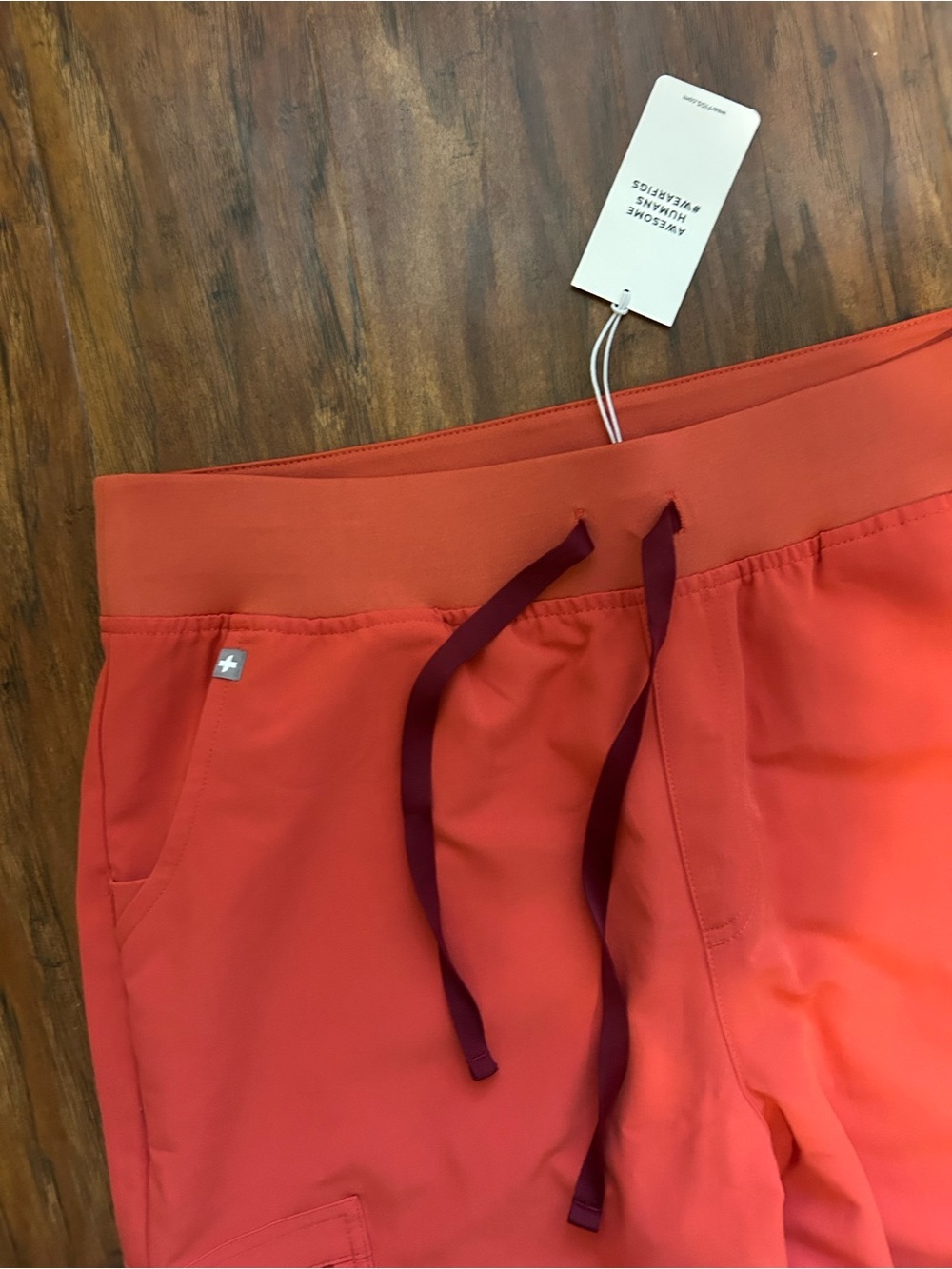 High Wasted Coral Drawstring Jogger Scrub Pants with Contrast Tie NWT FIGS - Picture 2 of 12